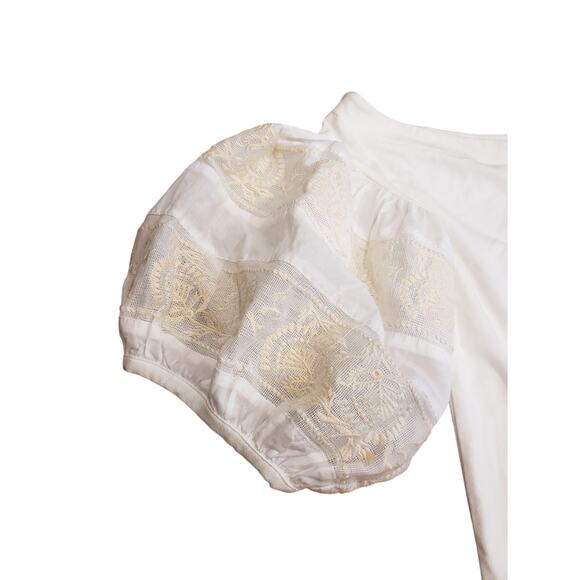 Free People Rock With It Puff Sleeve Embroidered Top Ivory Size Large - Picture 5 of 8